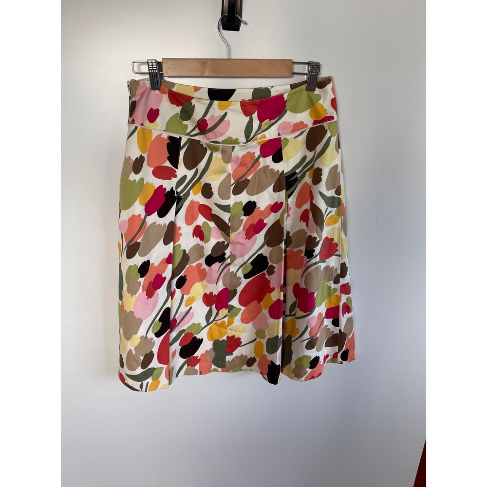 Talbots Multi Color Floral Tulip Print A-Line Skirt Button Front Stretch 10 - Picture 5 of 8